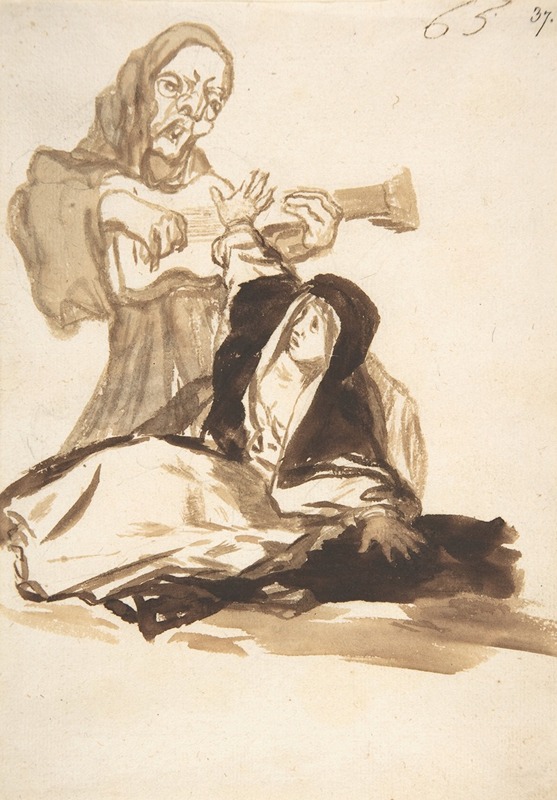 Francisco de Goya - A nun frightened by a ghost playing a guitar