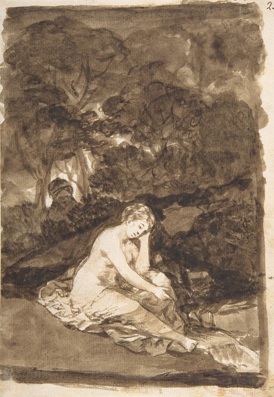 Francisco de Goya - A partly naked woman seated by a stream