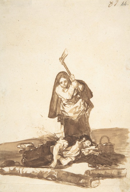 Francisco de Goya - A woman about to attack a sleeping man with an axe