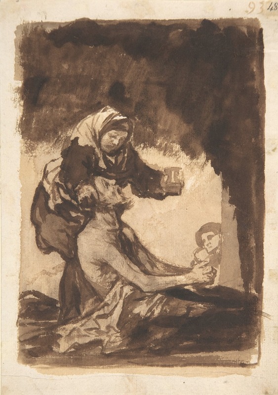 Francisco de Goya - A woman giving a mug to an old man