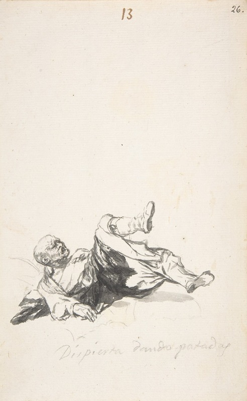 Francisco de Goya - ‘He Wakes Up Kicking’; a man on the floor kicking his legs after waking from a nightmare