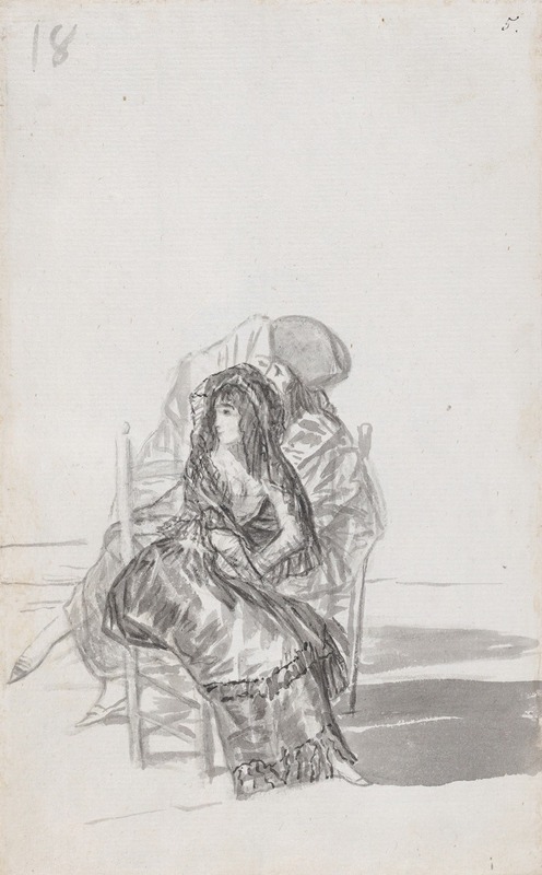 Francisco de Goya - Maja seated on a chair and two companions behind