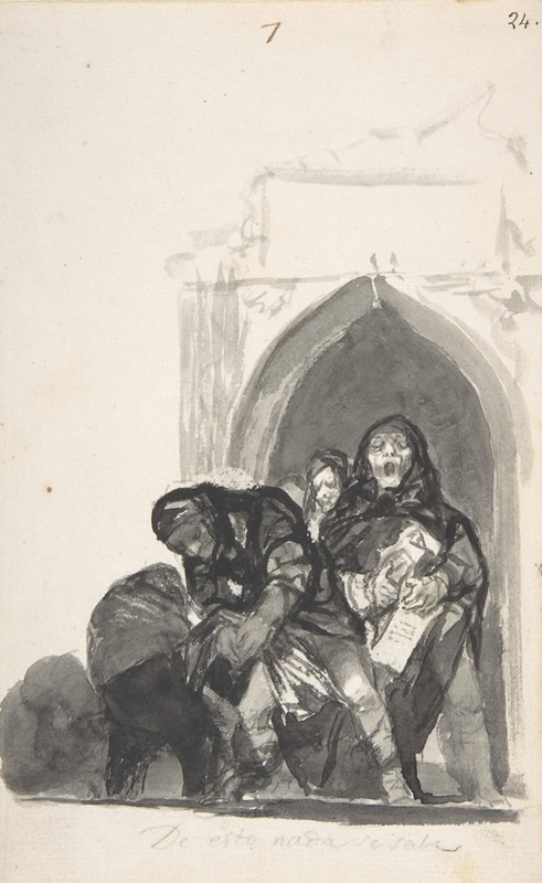 Francisco de Goya - ‘Nothing is Known of This’ ; two figures picking up a body in front of a church, a monk singing next to them and another in the background