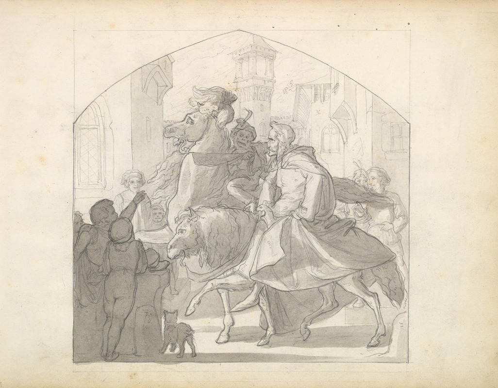 Frederic Leighton - A Man and a Monkey Riding on Horseback