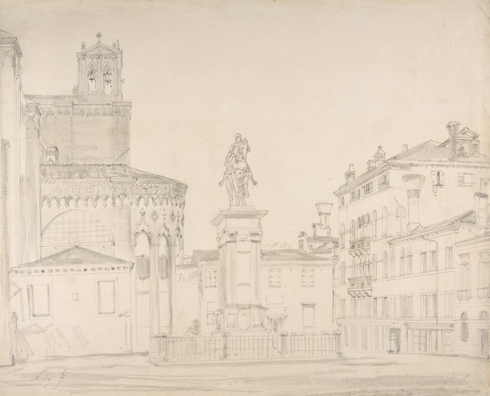 Friedrich von Nerly - View of the South side of the church of Santi Giovanni e Paolo in Venice, with Verrocchio’s statue of Bartolomeo Colleoni