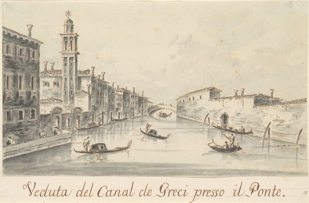 Giacomo Guardi - The Rio dei Greci, with the Ponte della Pieta in the Distance