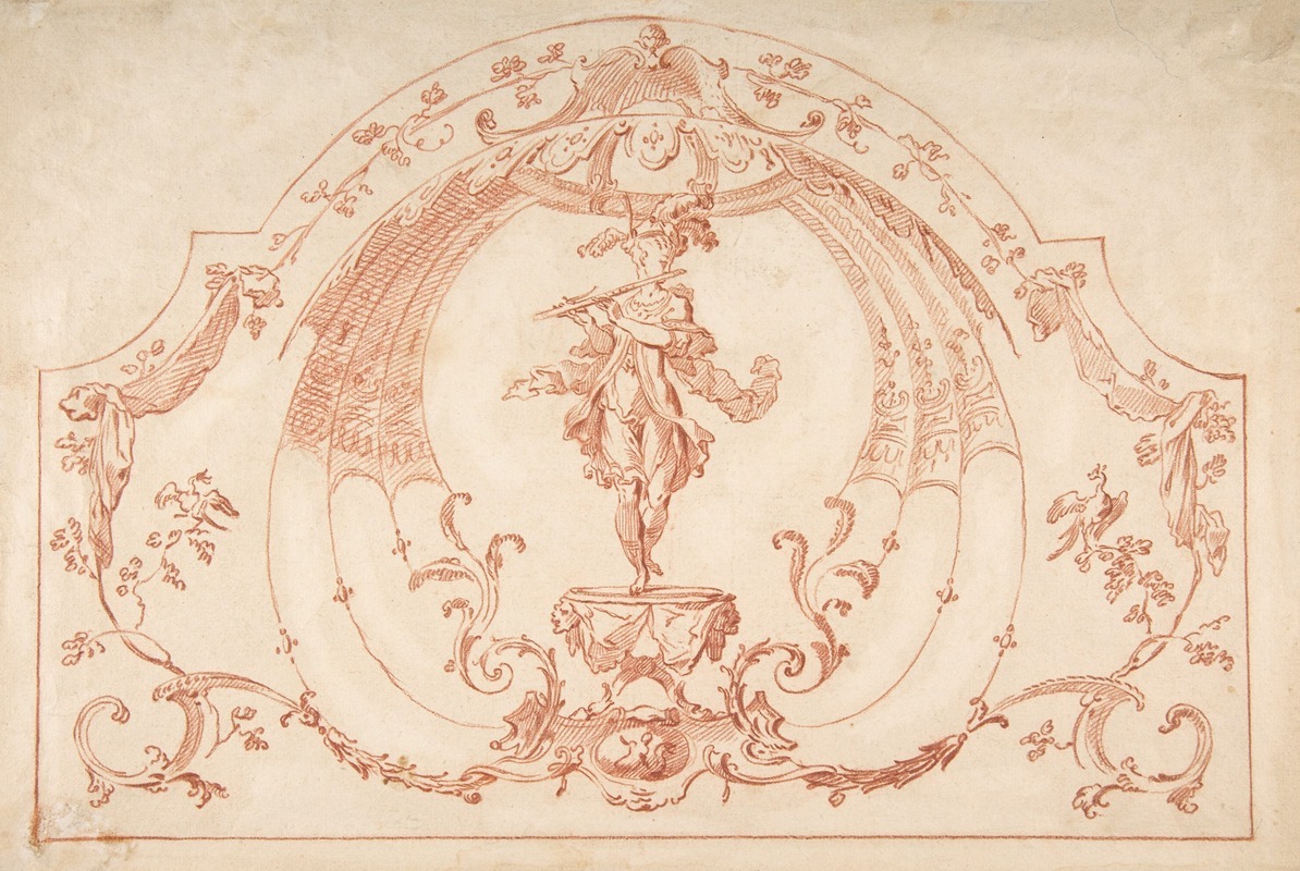 Gilles-Marie Oppenord - Design for a Decorative Panel with a Flutist