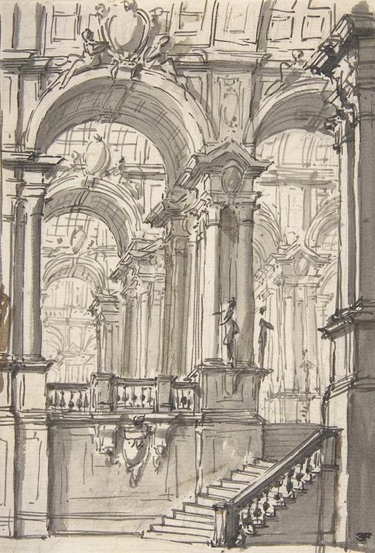Giovanni Battista Natali III - Design for a Stage Sets; Anteroom with Stairs Leading to a Gallery Composed of a Series of Connected Barrel Vaults