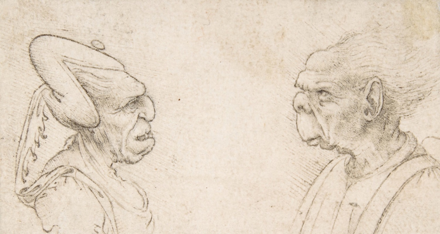 Francesco Melzi - A Grotesque Couple; Old Woman with an Elaborate Headdress and Old Man with Large Ears and Lacking a Chin