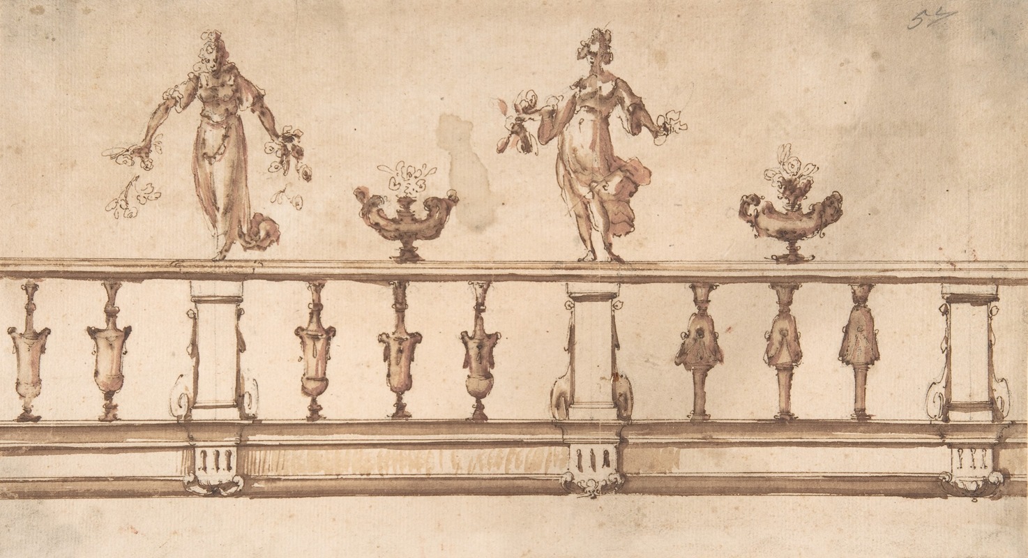 Giulio Parigi - Design for a Balustrade with Female Figures and Urns