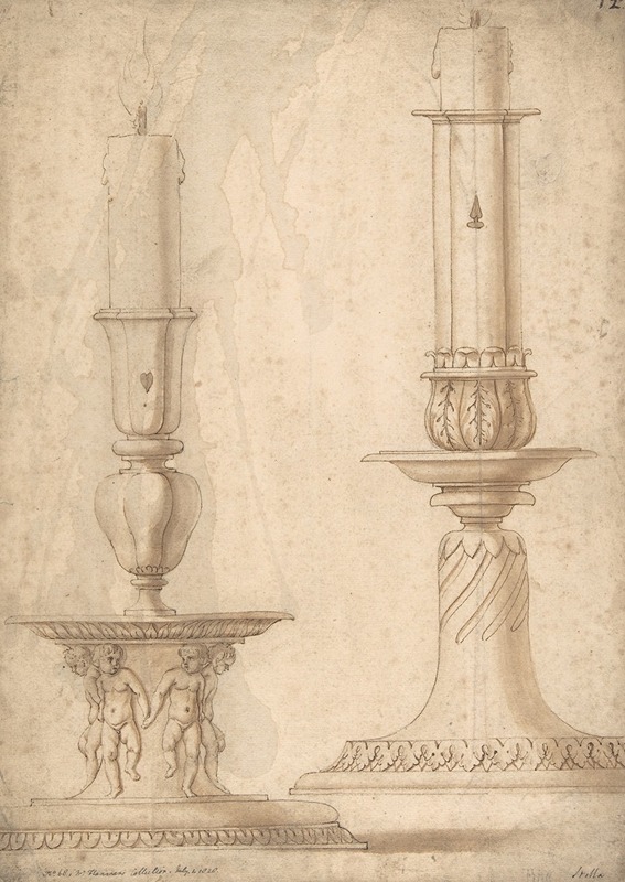Giulio Romano - Design for Two Candlesticks with decorated Bases
