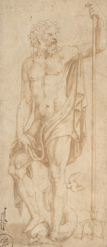 Giulio Romano - Neptune Holding a Trident and Standing on a Dolphin
