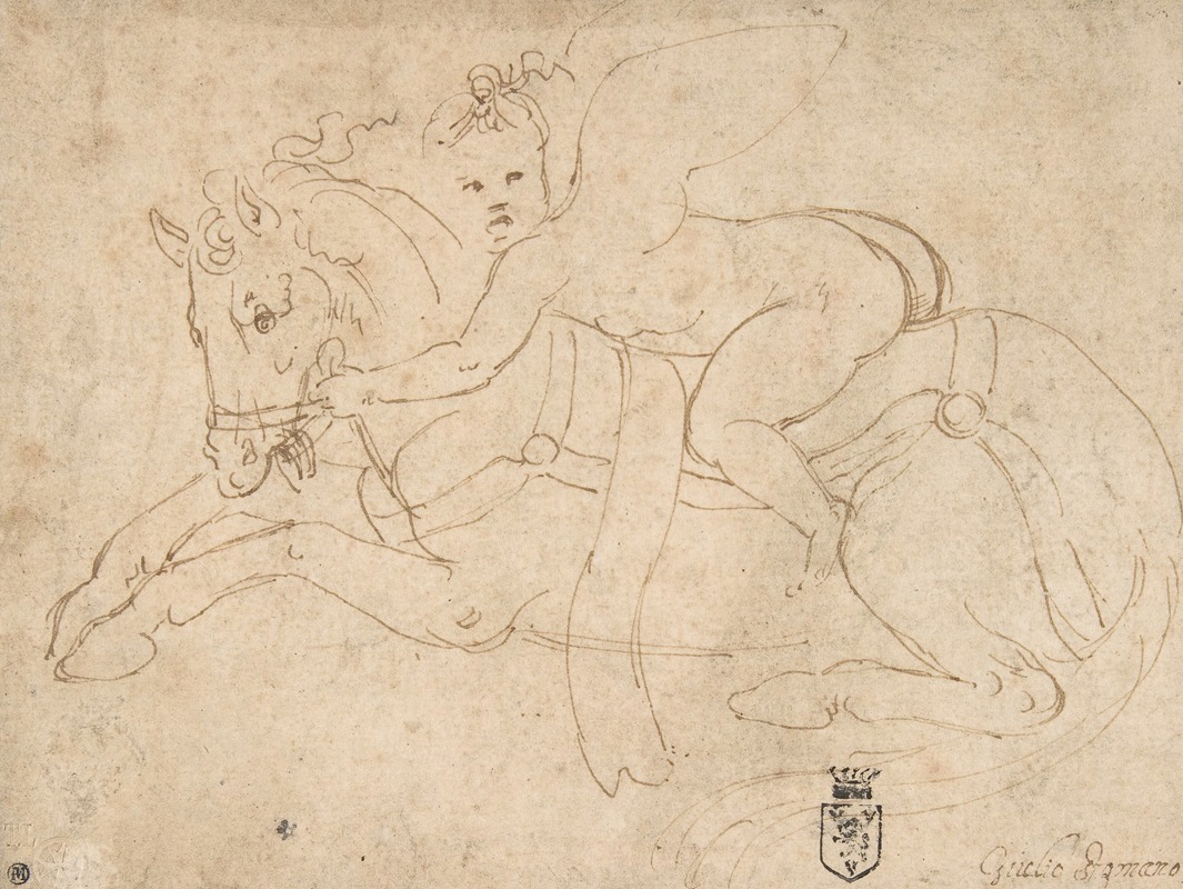Giulio Romano - Winged Infant Riding a Crouching Horse
