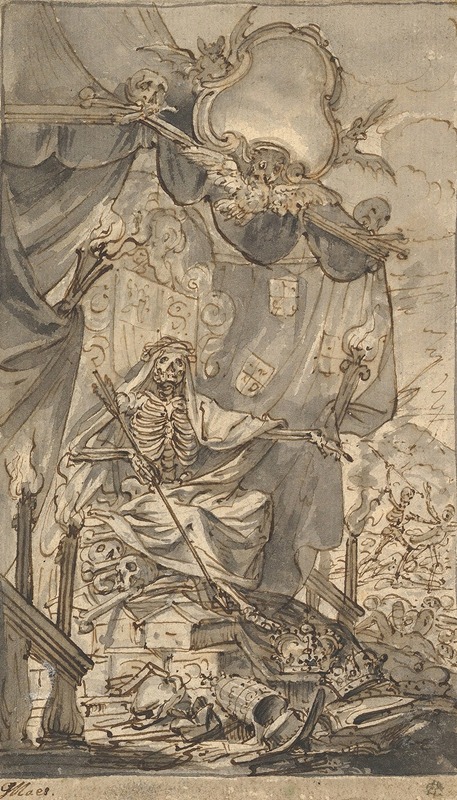 Godfried Maes - Death on a Canopied Throne (Design for a Title Page)
