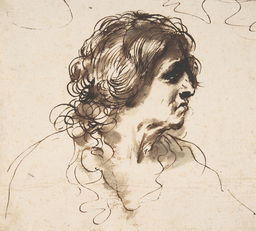 Guercino - Bust of a Man Facing Right