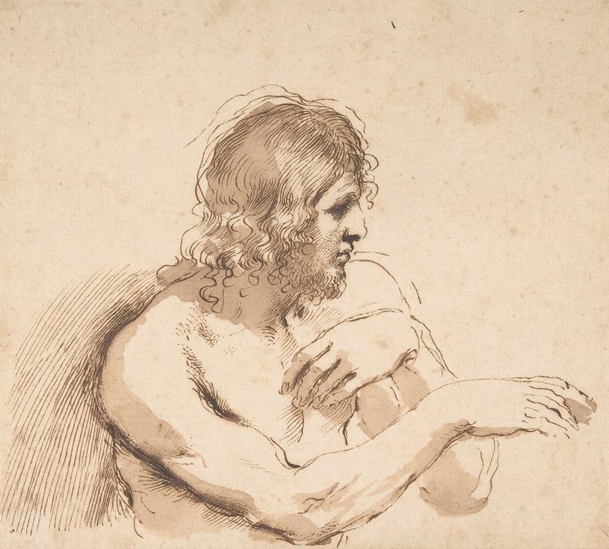 Guercino - Half-Figure of a Nude Man Facing Right