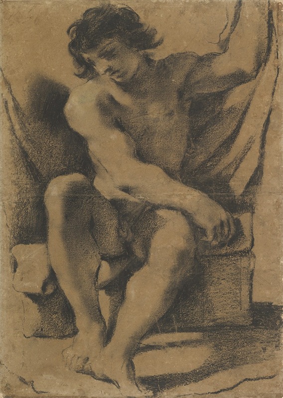 Guercino - Seated Nude Young Man in Nearly Frontal View