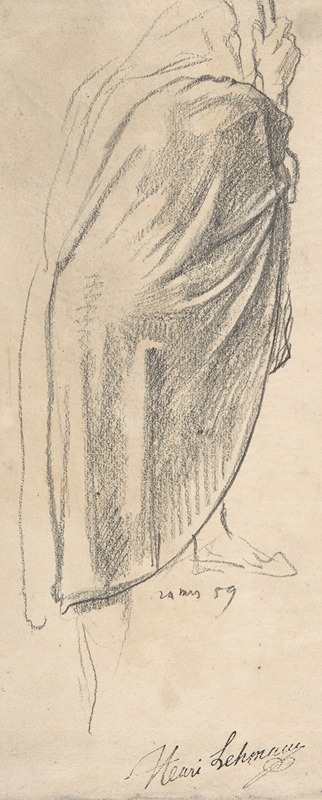 Henri Lehmann - Back View of a Draped Male Figure Holding a Staff