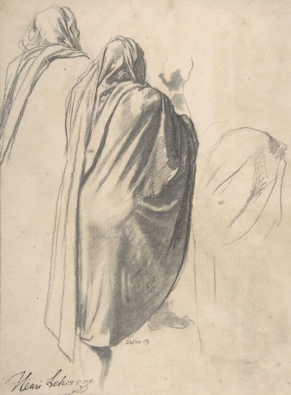 Henri Lehmann - Back View of a Male Figure Wearing a Cloak