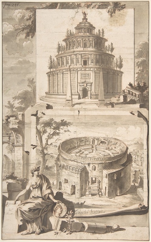 Jan Goeree - A Reconstruction of the Mausoleum of Augustus (above) and a View of the Ruins (below)