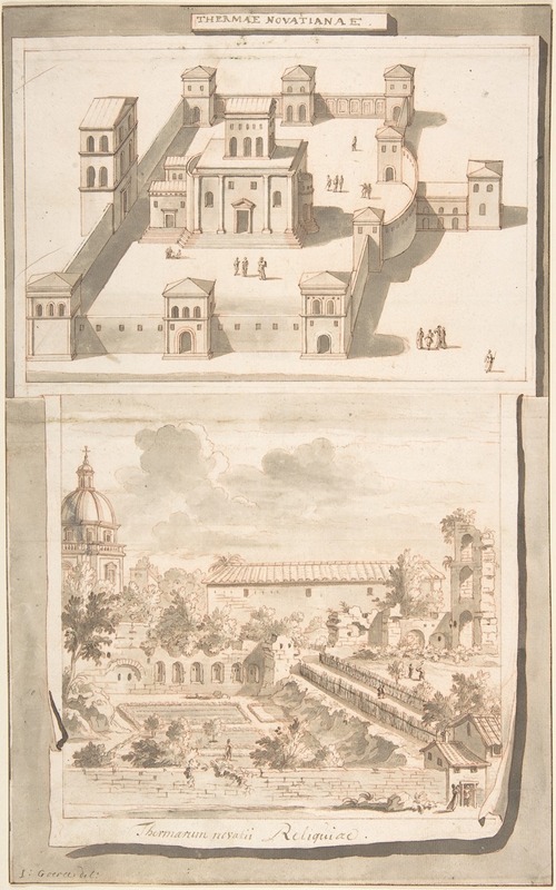 Jan Goeree - A Reconstruction of the Thermae of Novitian (above) and a View of the Ruins (below)