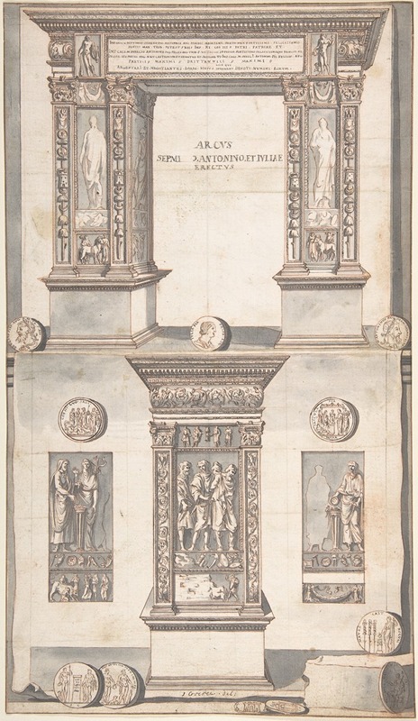 Jan Goeree - Arch of Septimius Severus, Frontal Elevation (above) and Side View (below)