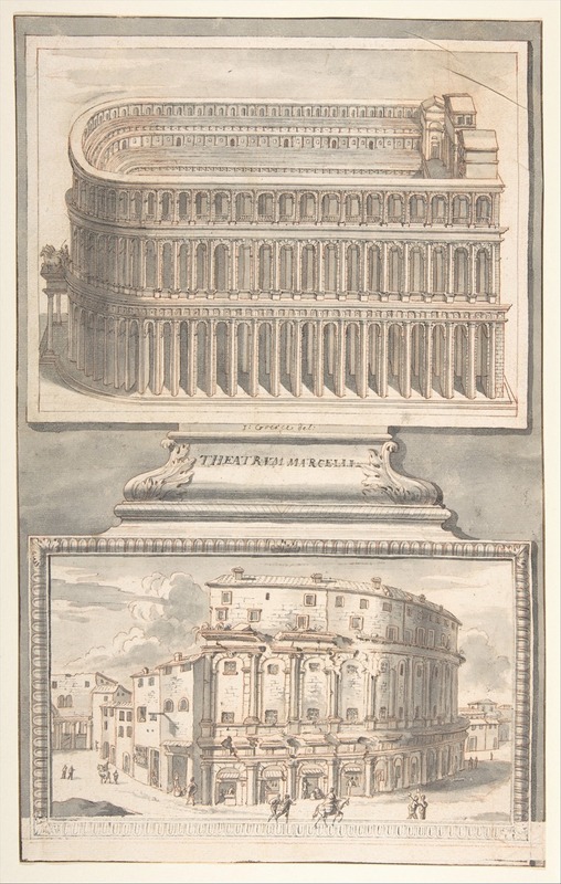 Jan Goeree - Reconstruction of the Theatre of Marcellus (above) and a View of the Ruins (below)