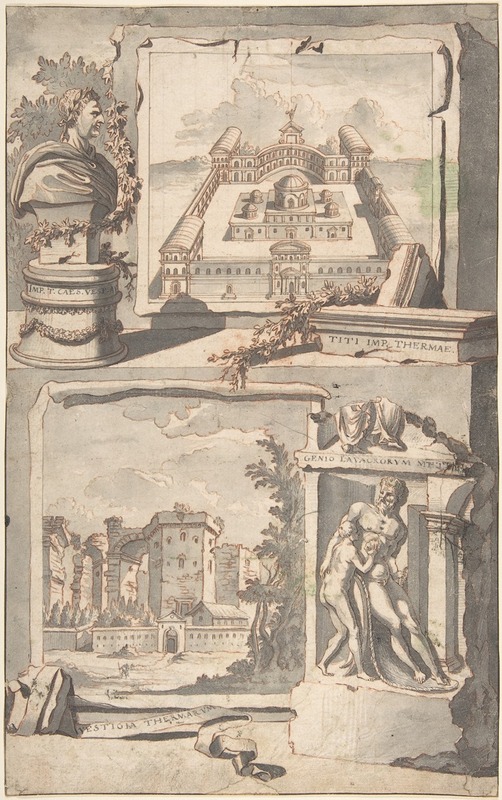 Jan Goeree - Reconstruction of the Thermae of Titus (above) and a View of the Ruins (below)