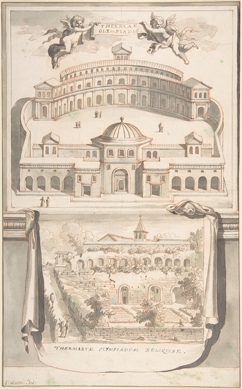 Jan Goeree - Reconstruction of the Thermae Olympiadis (above) and View of the Ruins (below)