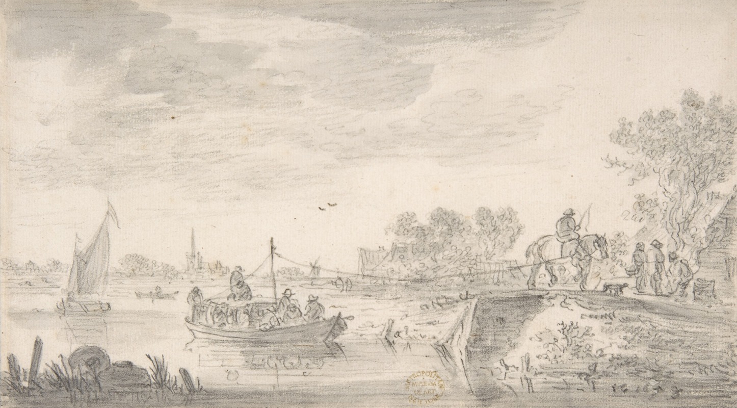 Jan van Goyen - River Scene with Towboat