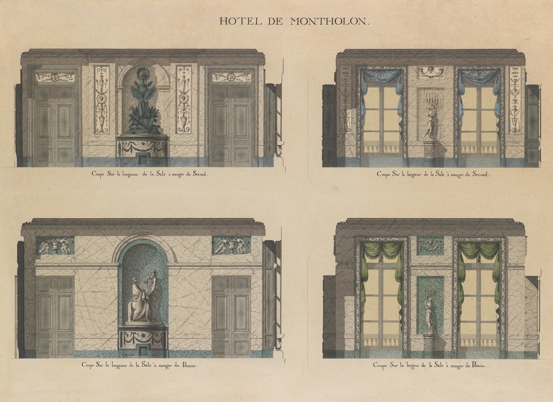 Jean Jacques Lequeu - Longitudinal and Cross Sections of the Dining Rooms of the Hôtel de Montholon