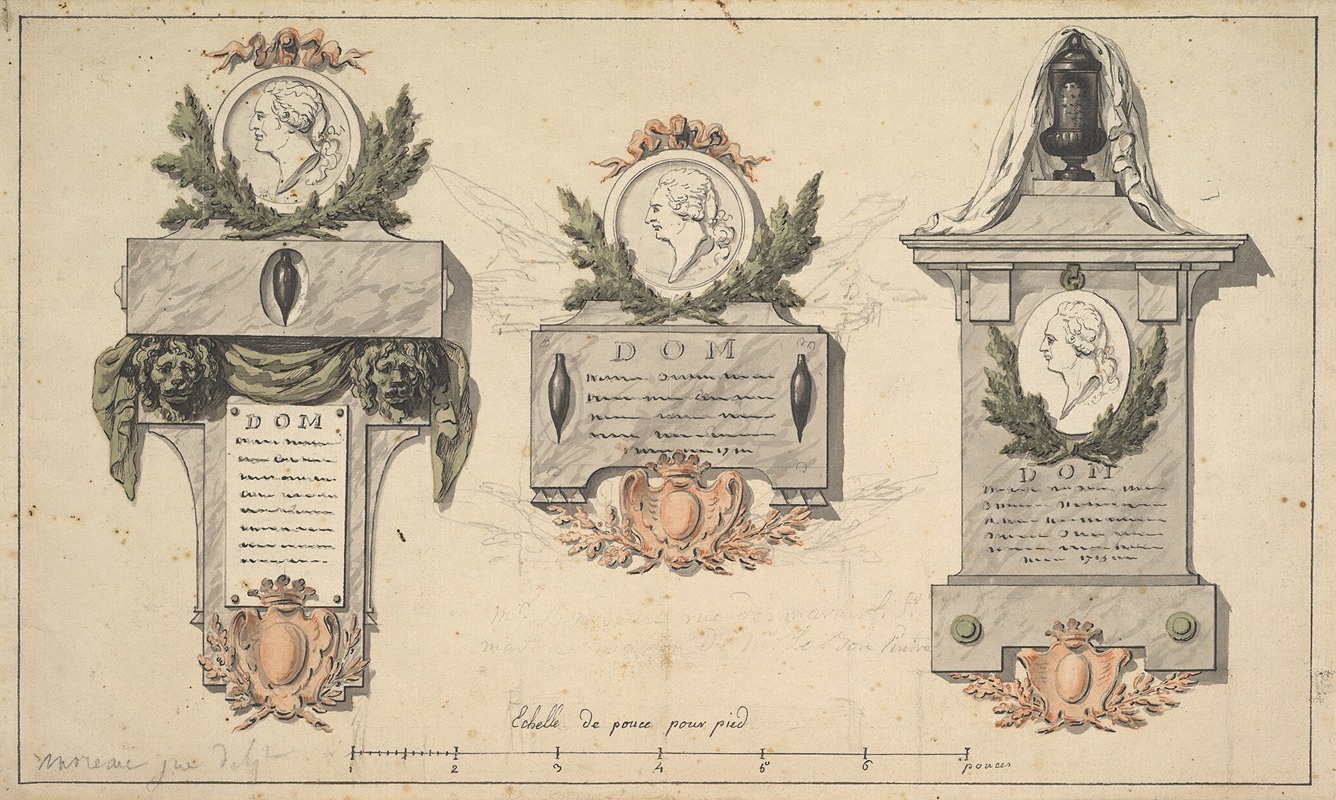 Jean Michel Moreau the Younger - Three Designs for a Funerary Monument or Epitaph it.