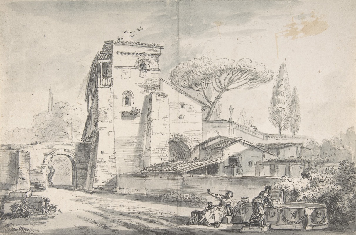 Jean-Baptiste Lallemand - Italian Country House Beside a Road