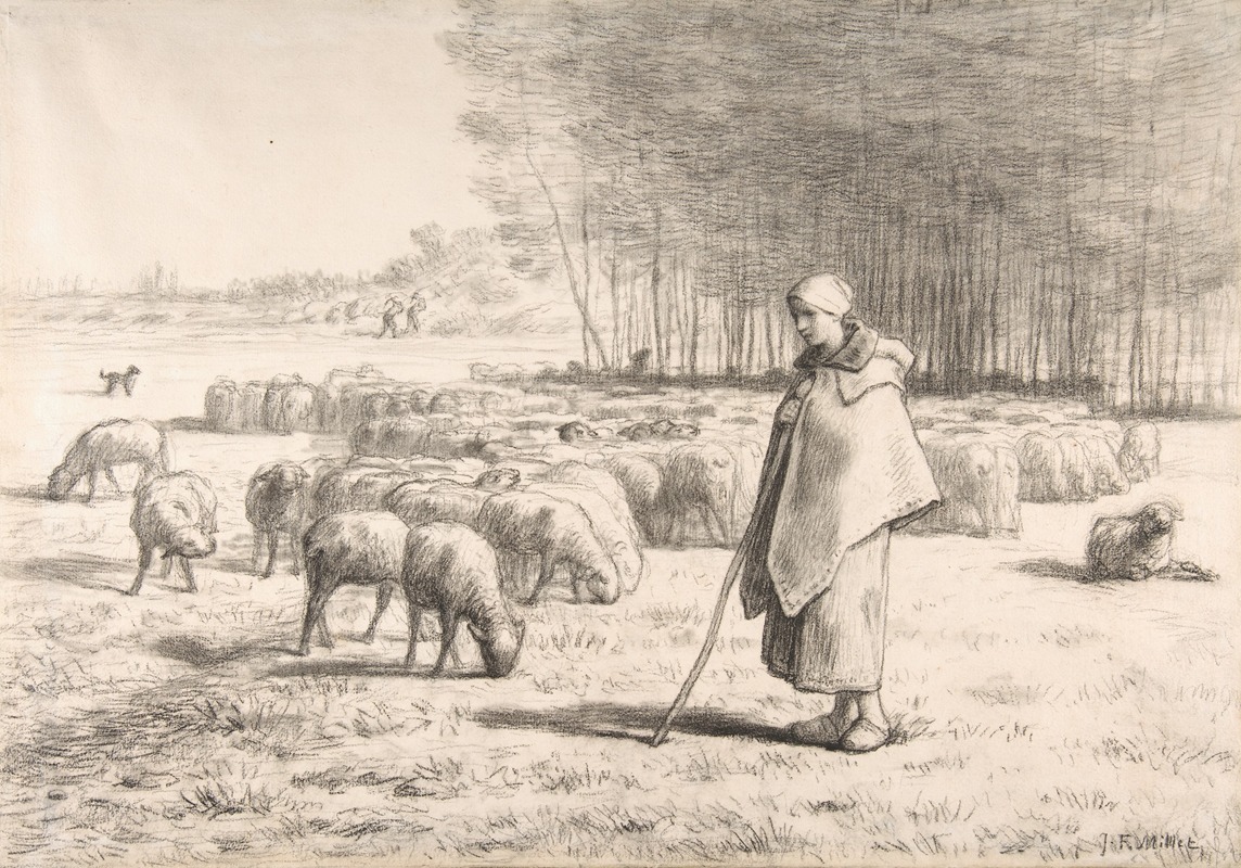 Jean-François Millet - A Shepherdess with Her Flock