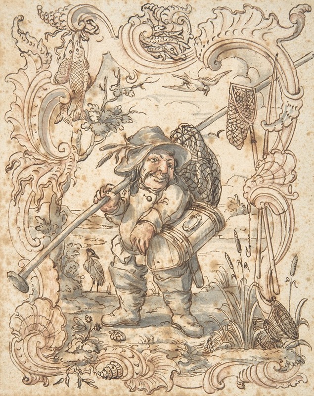 Johann Esaias Nilson - Caricatures of a Fish and a Bird Peddler in Ornamental Frames