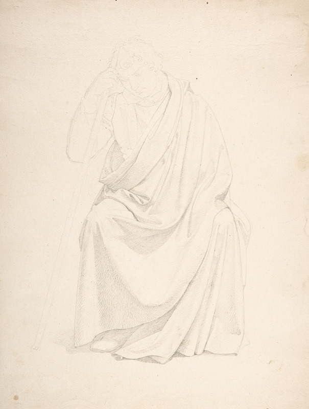Johann Friedrich Overbeck - A Drapery Study of a Seated Man early