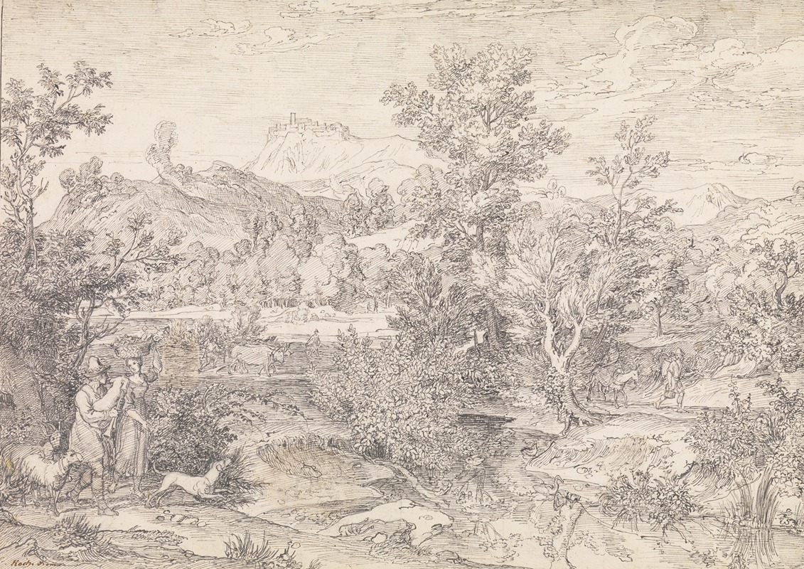 Joseph Anton Koch - Roman landscape with figures near Paliano