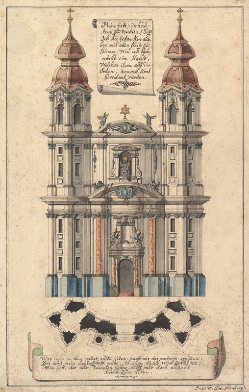 Joseph Kirnberger - Baroque Church Façade with Obliquely Placed Towers