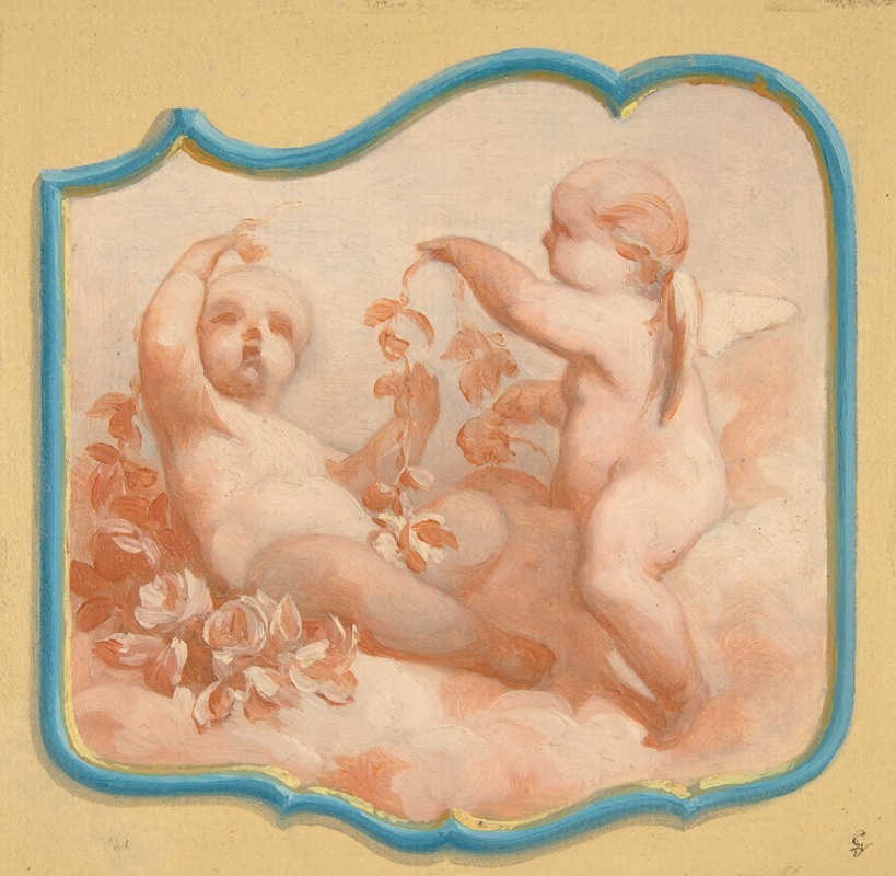 Jules-Edmond-Charles Lachaise - Two putti seated on clouds