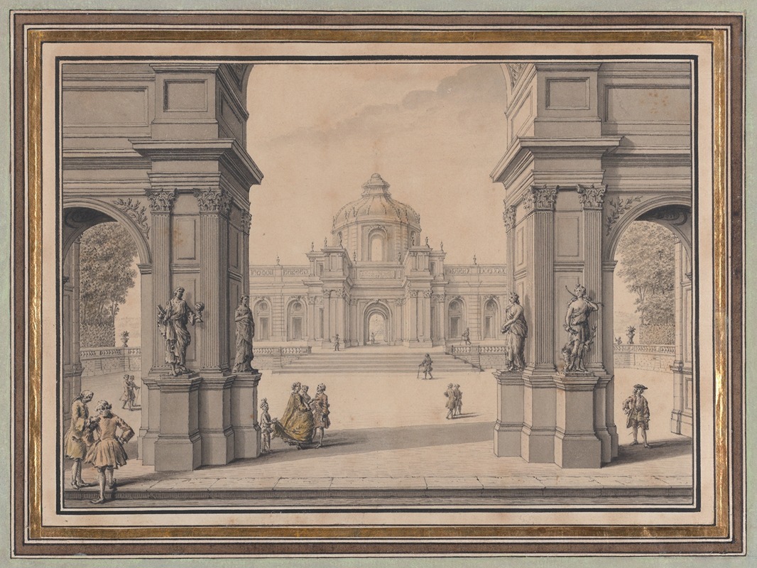 Louis-Joseph Le Lorrain - Architectural Capriccio with a Palace seen through a Triumphal Arch