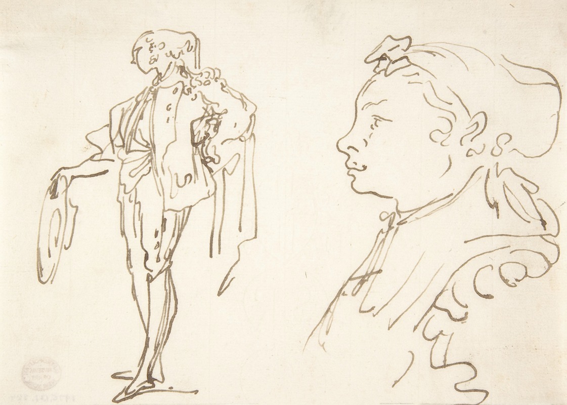 Luis Paret y Alcázar - Studies of a Standing Man Holding a Hat and Profile of a Girl Looking Left
