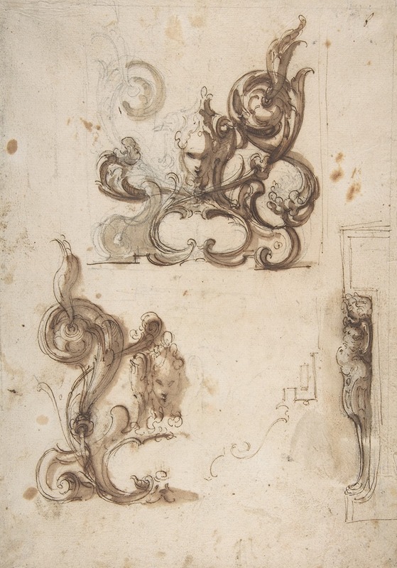Moncalvo (Guglielmo Caccia) - Designs for Ornamental Motifs and for a Herm Supporting a Chimney Piece
