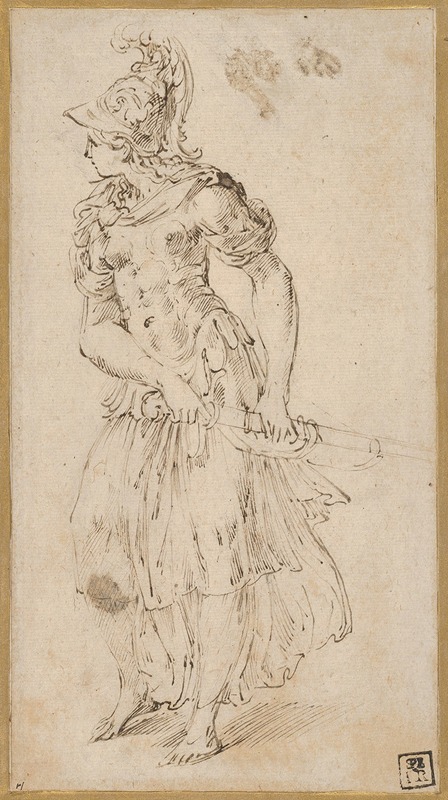 Parmigianino - Standing Female Figure in Armor Drawing Her Sword (Minerva or Bellona)