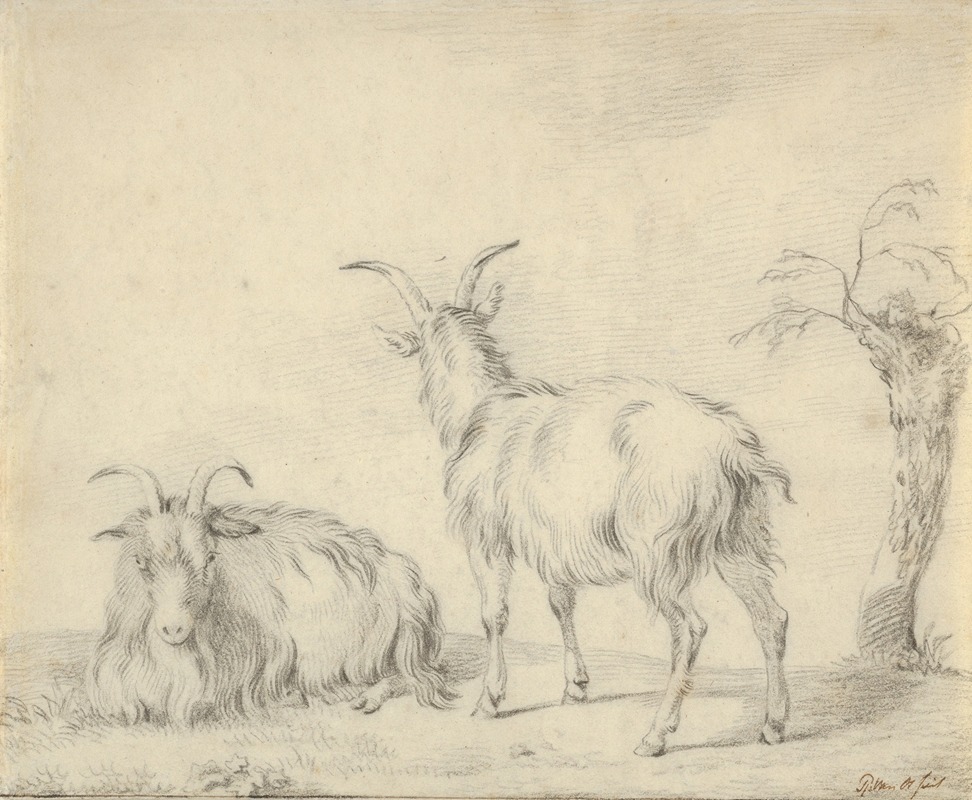 Pieter Gerardus van Os - A Standing and a Lying Goat Near a Small Tree