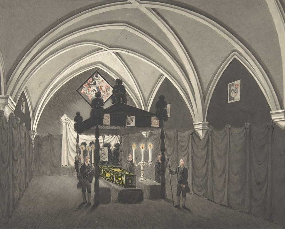 Robert Mackreth - Vaulted Interior with Catalfalque, Coffin and Attendants
