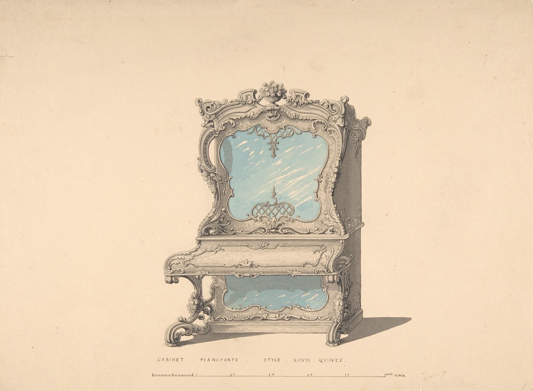 Robert William Hume - Design for Cabinet Pianoforte, Louis Quinze Style