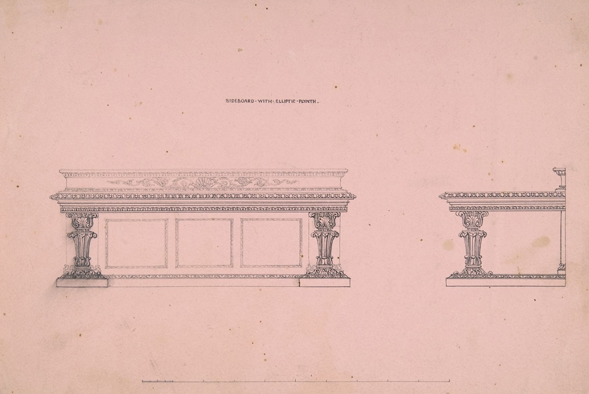 Robert William Hume - Designs for Sideboard with Elliptic Plinth