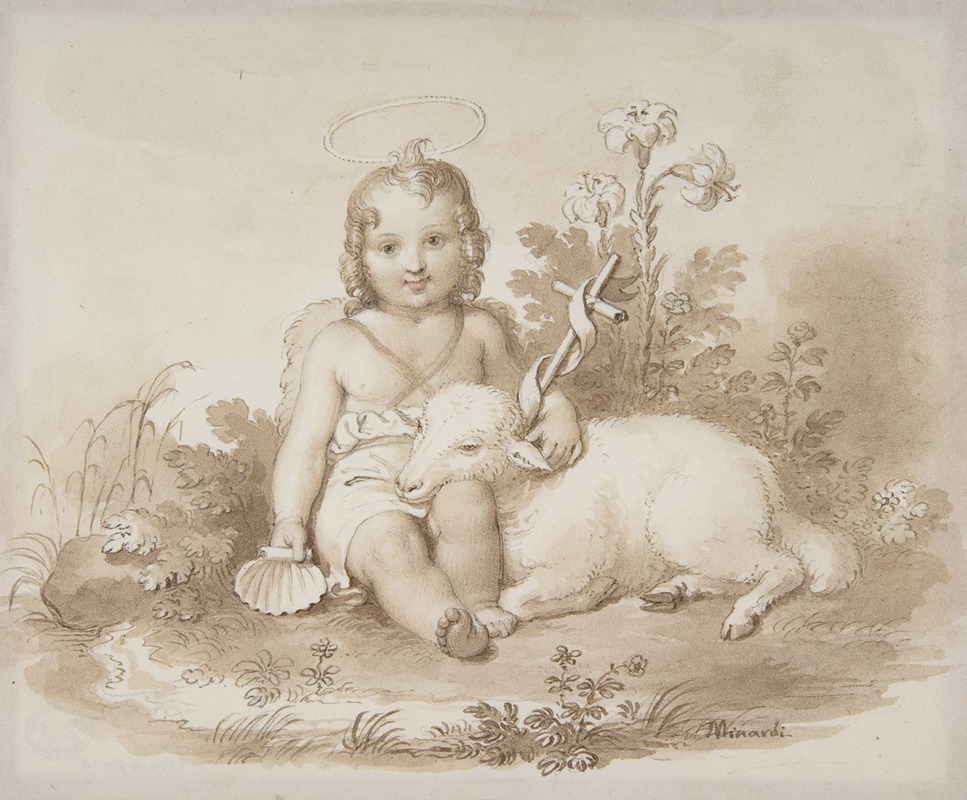 Tommaso Minardi - Seated John the Baptist with a Lamb in a Landscape