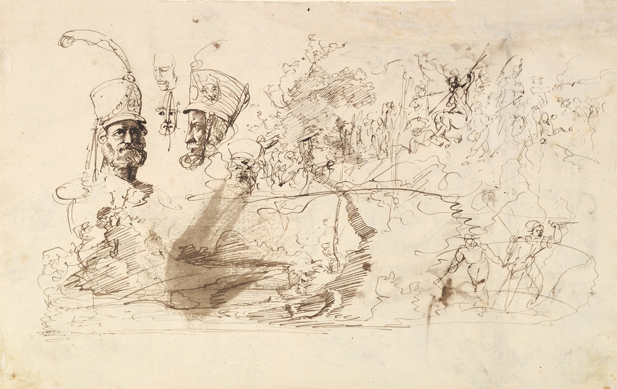 Wilhelm von Kaulbach - Studies of Soldiers and of a Battle in a Wood