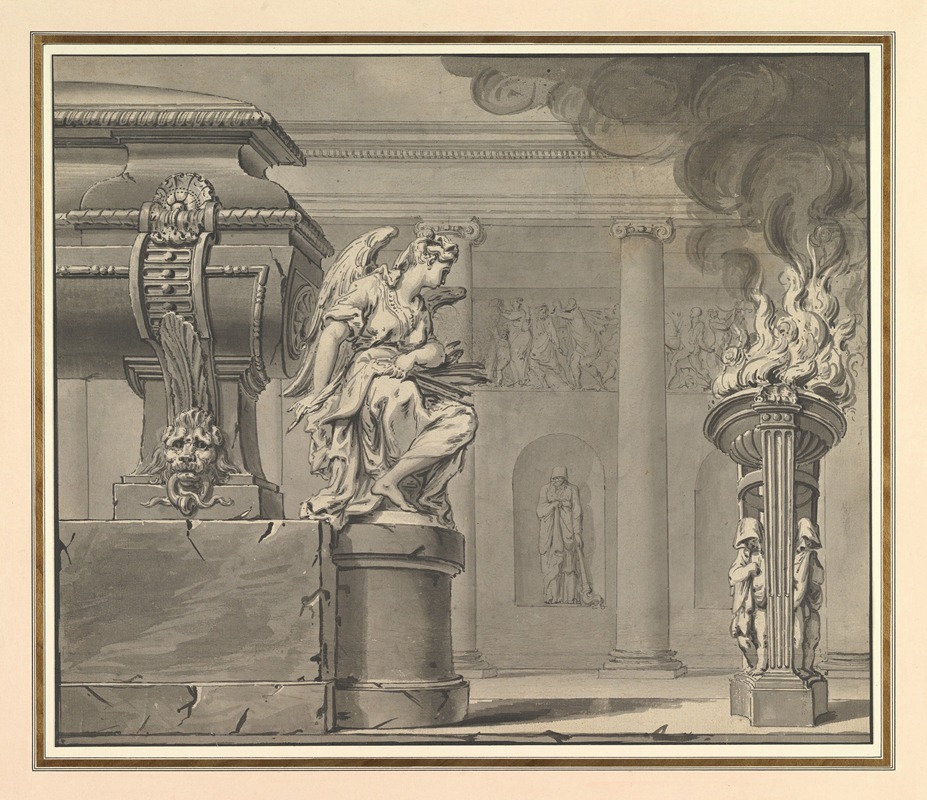 Workshop of Gilles-Marie Oppenord - Classical Scene with a Tomb and Flaming Brazier